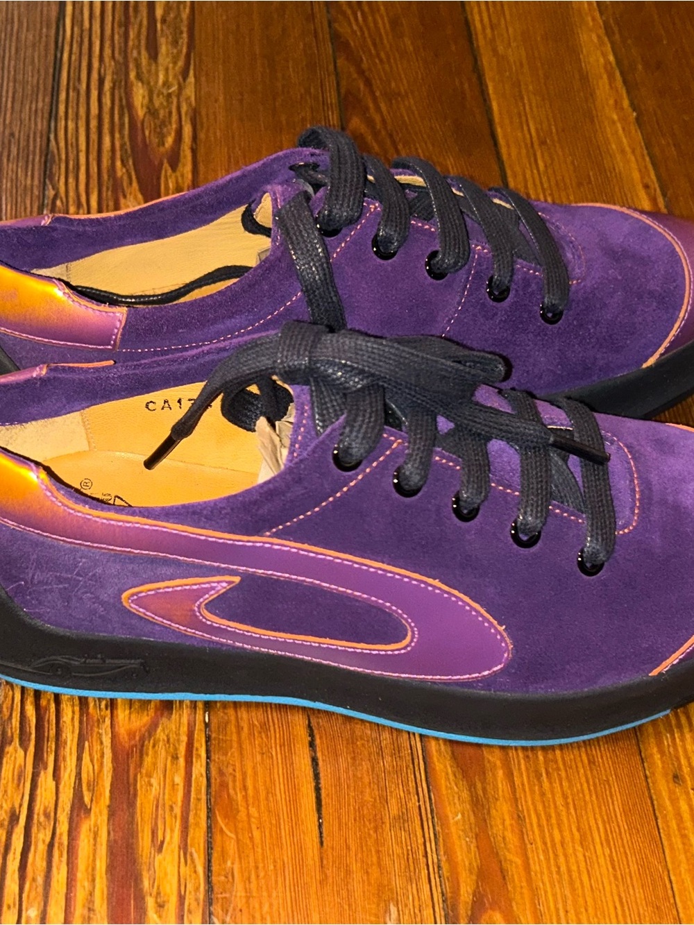 John Fluevog Purple Suede Sneakers with Black Laces